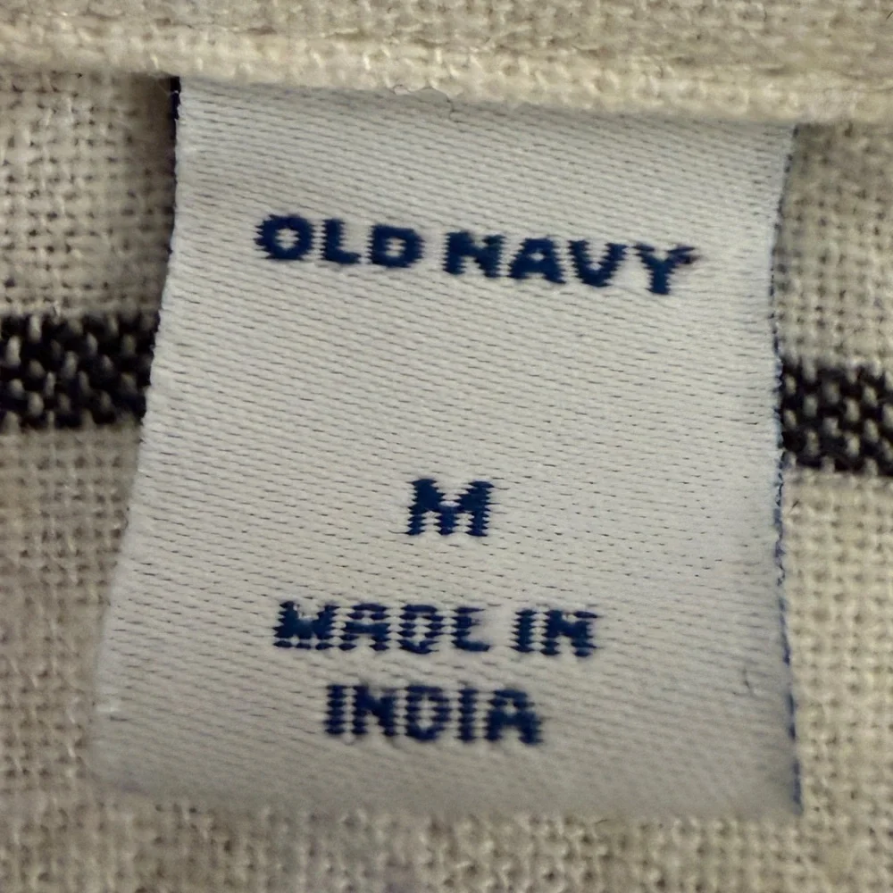 NEOT - Old Navy Cream Button Down Shirt Dress with Black Stripe Detail - Picture 4 of 7